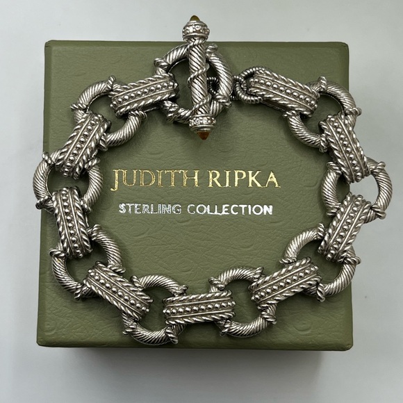 Judith Ripka Sterling Silver Textured Link Citrine Toggle 8.5” Bracelet - Picture 1 of 10